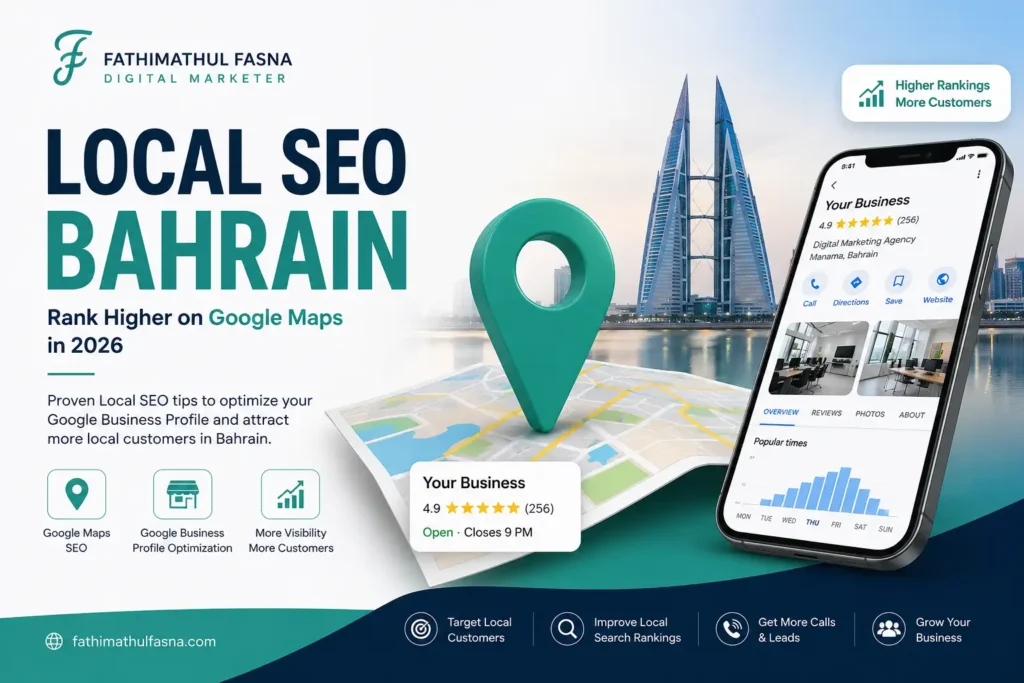 Local SEO Bahrain guide showing Google Maps optimization and Google Business Profile for better local business rankings.